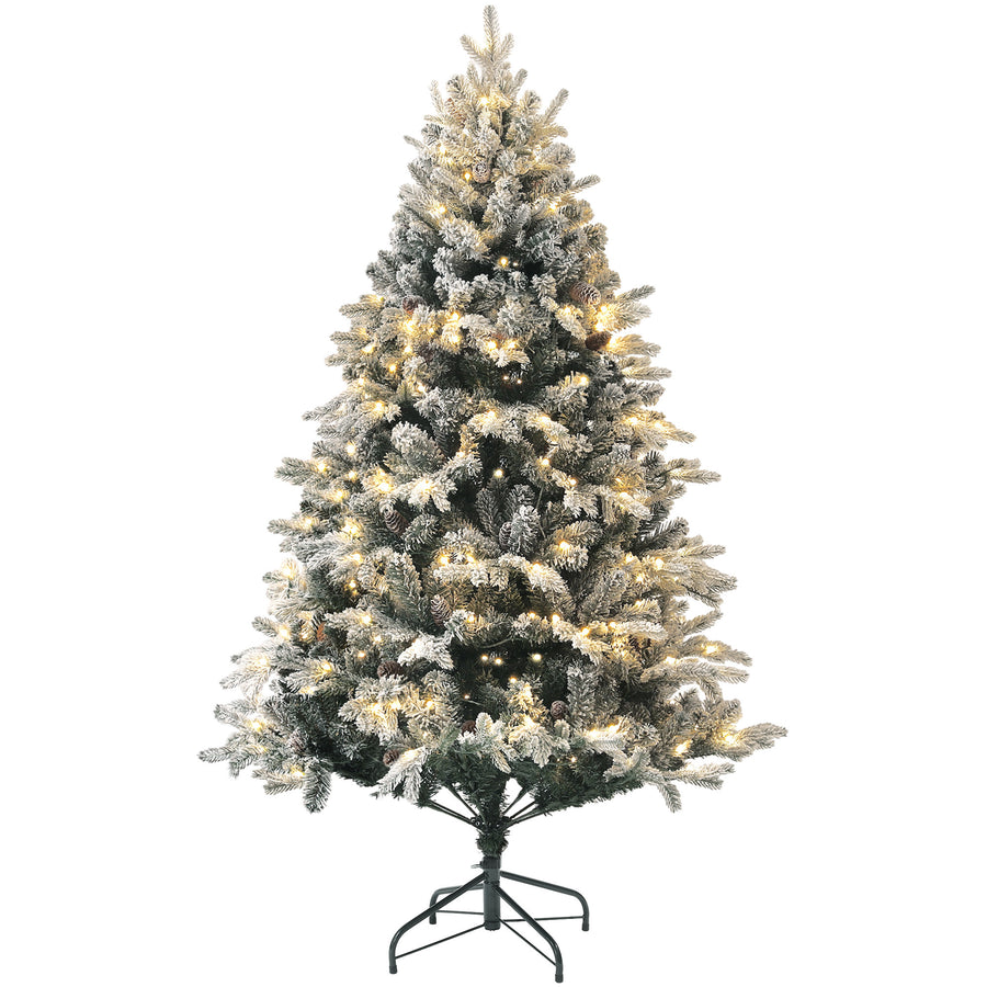 180 cm snötäckt LED-julgran – 200 varmtonade LED-lampor, brandsäker och stadig metallbas, enkel att montera