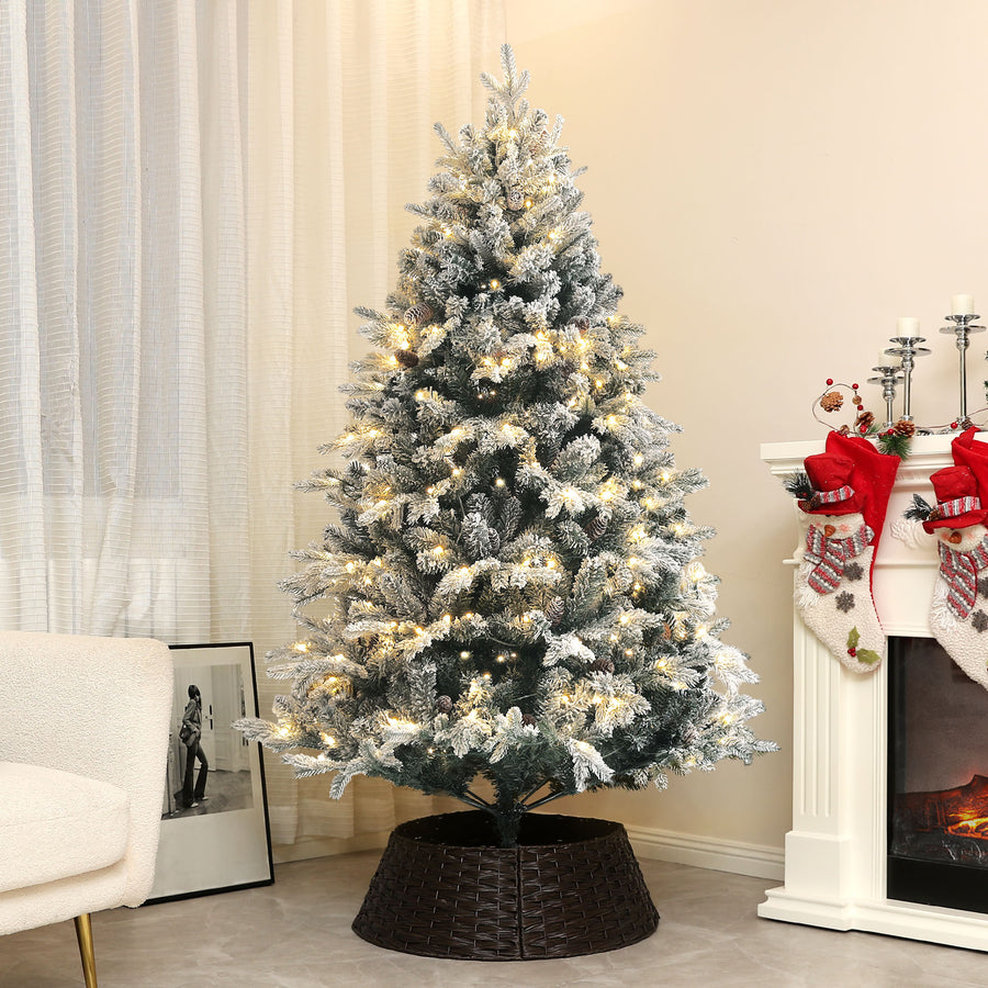 180 cm snötäckt LED-julgran – 200 varmtonade LED-lampor, brandsäker och stadig metallbas, enkel att montera