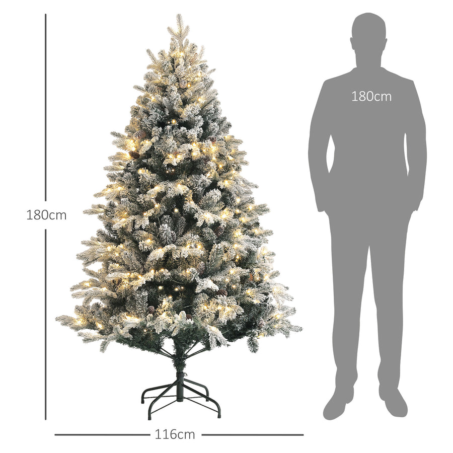 180 cm snötäckt LED-julgran – 200 varmtonade LED-lampor, brandsäker och stadig metallbas, enkel att montera