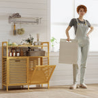 Bambusta valmistettu pyykkikaappi kahdella irrotettavalla korilla ja hyllyillä – luonnollinen, 82 cm