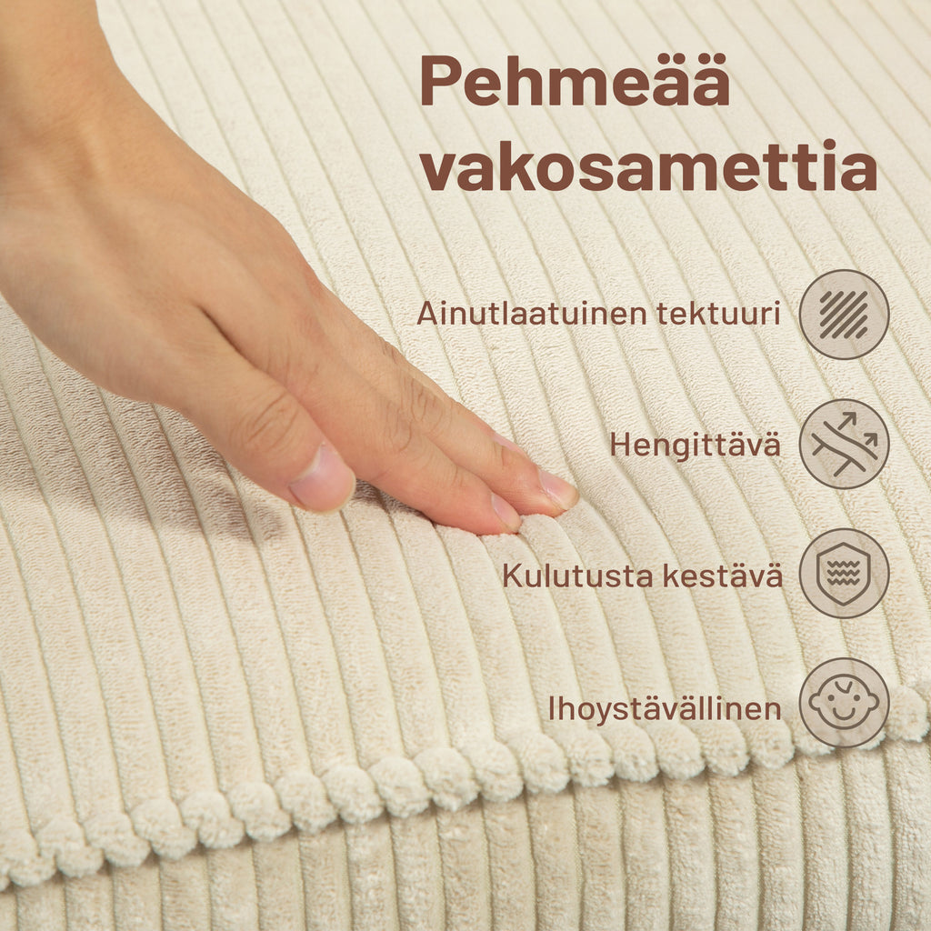 Vakosamettinen nojatuoli jalkarahilla – 360° kääntyvä beige lepotuoli
