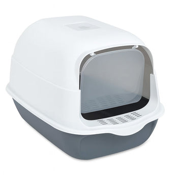 Kattlåda 50 x 35 x 35 cm – stängbar lock, svängdörr, sandspade