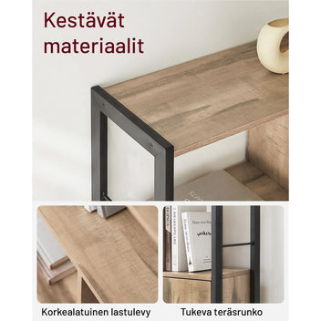 VASAGLE kirjahylly ovellisella kaapilla – paahdettua tammea ja mustaa terästä, portaittainen design