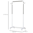 Säädettävä vaaterekki pyörillä – siirrettävä metallinen vaateteline alaosanhyllyllä kotiin ja myymälään (87–145 cm)