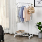 Säädettävä vaaterekki pyörillä – siirrettävä metallinen vaateteline alaosanhyllyllä kotiin ja myymälään (87–145 cm)