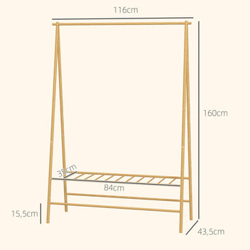 Klädställ i bambu med hylla – ett snyggt och hållbart klädställ för hallen och sovrummet (116x43,5x160 cm)