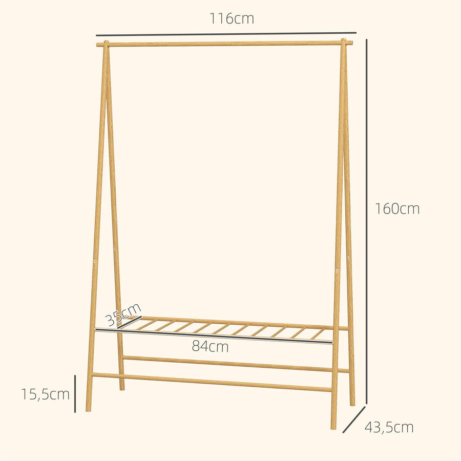 Bambu vaaterekki hyllyllä – tyylikäs ja kestävä vaateteline eteiseen ja makuuhuoneeseen (116x43,5x160 cm)
