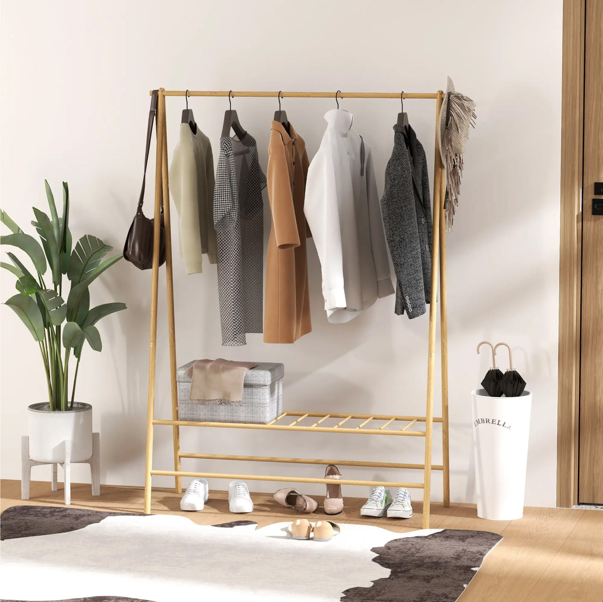 Klädställ i bambu med hylla – ett snyggt och hållbart klädställ för hallen och sovrummet (116x43,5x160 cm)