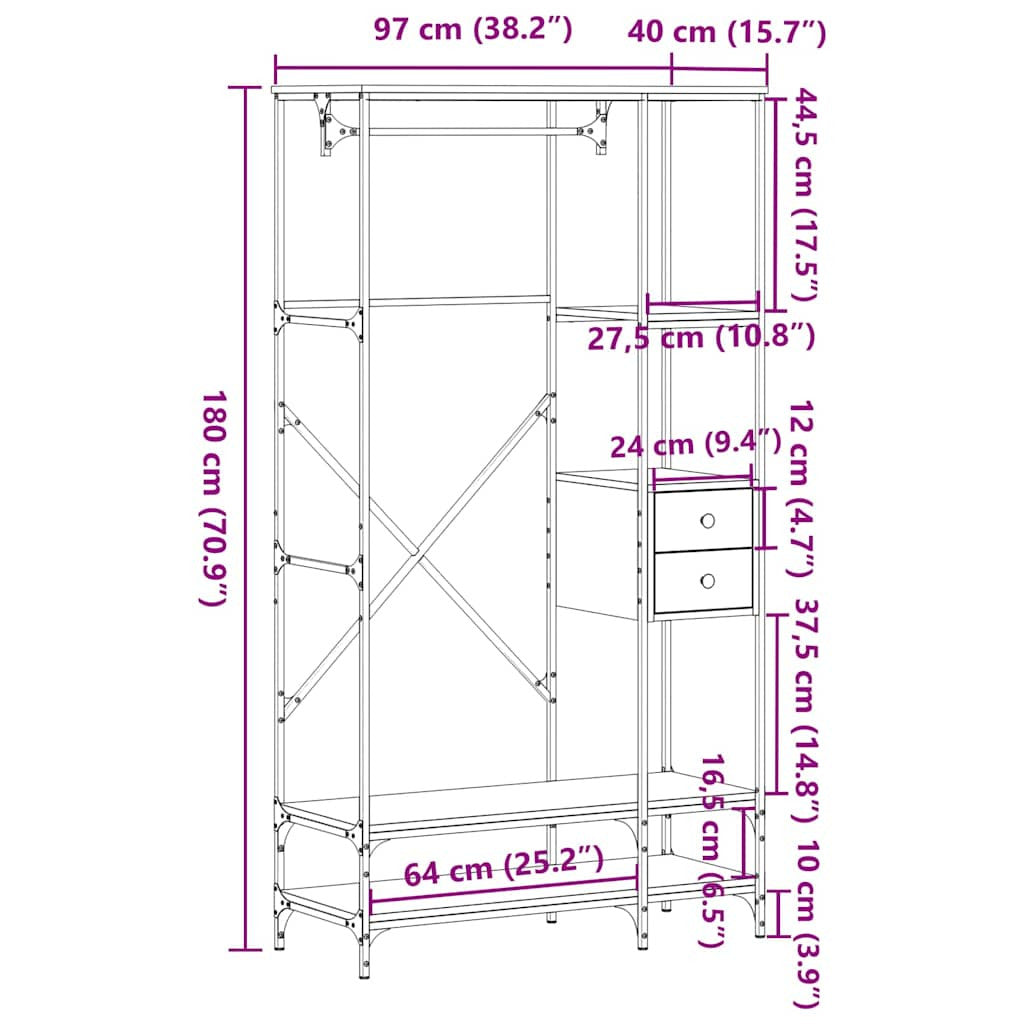 Vaaterekki hyllyillä musta tekninen puu