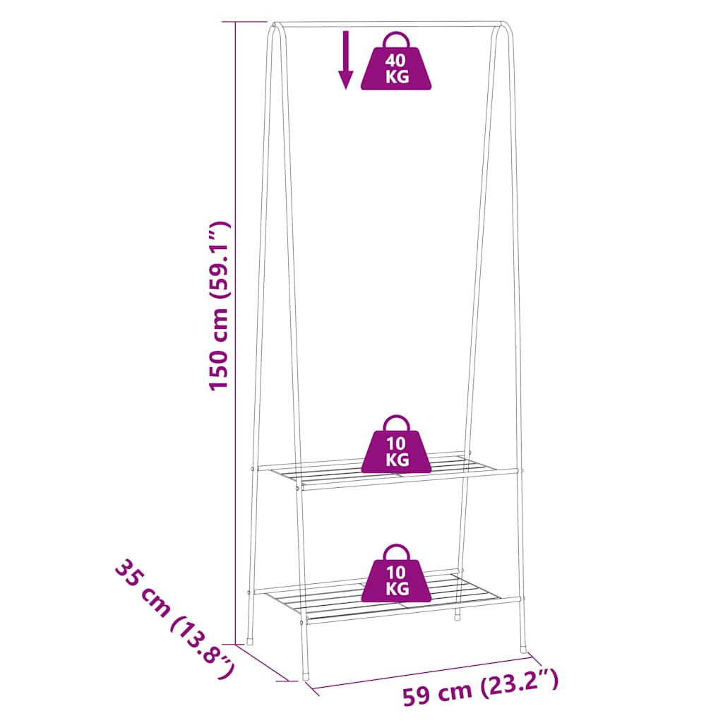 Vaateteline 59x35x150 cm musta