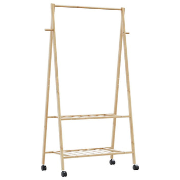 Vaateteline hyllyillä ja pyörillä 96x45,5x155,5 cm bambu