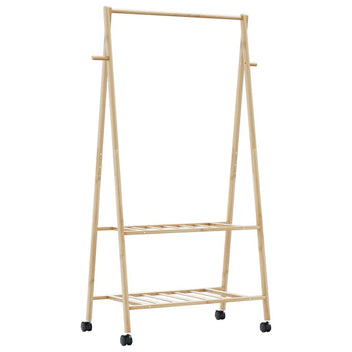 Vaateteline hyllyillä ja pyörillä 96x45,5x155,5 cm bambu