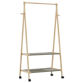 Vaateteline hyllyillä ja pyörillä 96x45,5x155,5 cm bambu