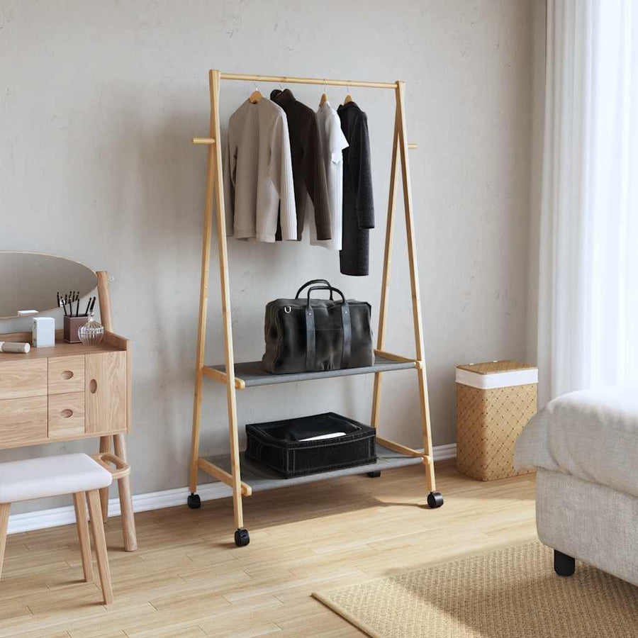 Vaateteline hyllyillä ja pyörillä 96x45,5x155,5 cm bambu