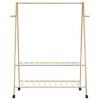 Klädställning med hyllor och hjul 132x45,5x155,5 cm bambu