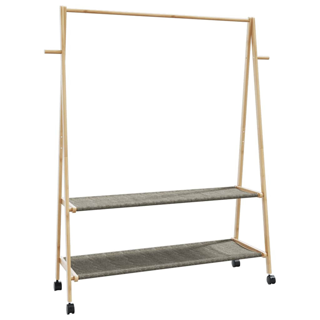 Klädställning med hyllor och hjul 132x45,5x155,5 cm bambu