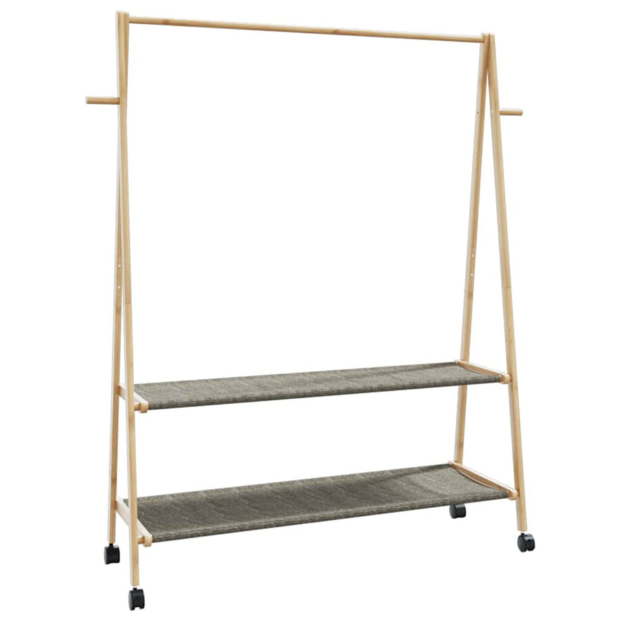 Vaateteline hyllyillä ja pyörillä 132x45,5x155,5 cm bambu