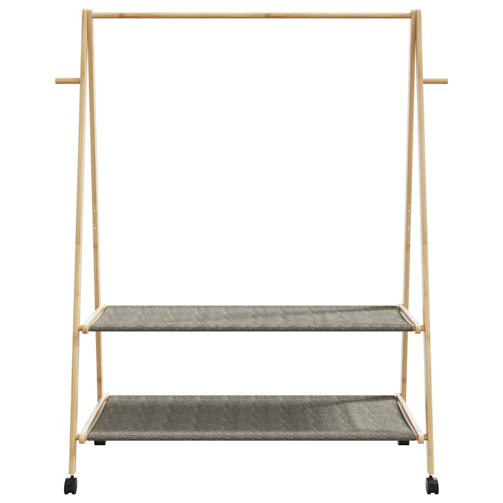 Klädställning med hyllor och hjul 132x45,5x155,5 cm bambu