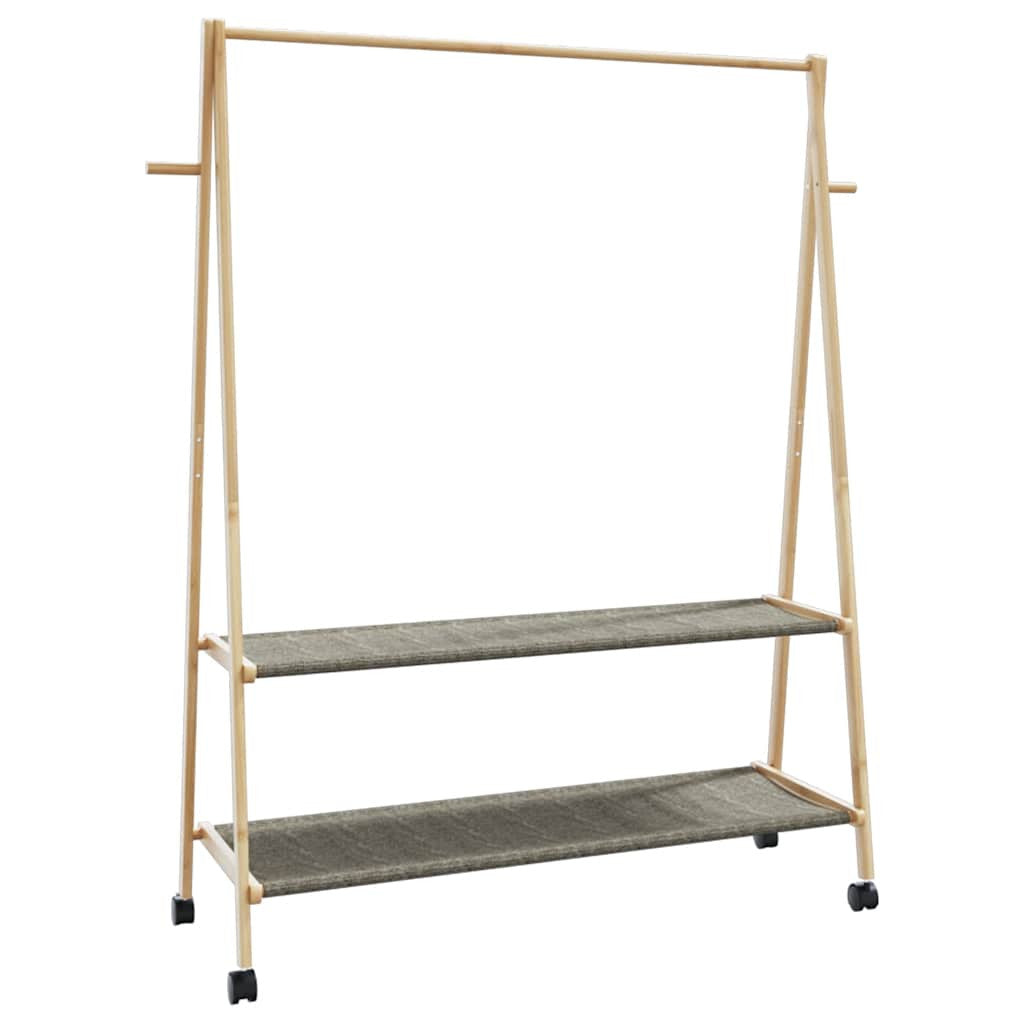 Klädställning med hyllor och hjul 132x45,5x155,5 cm bambu