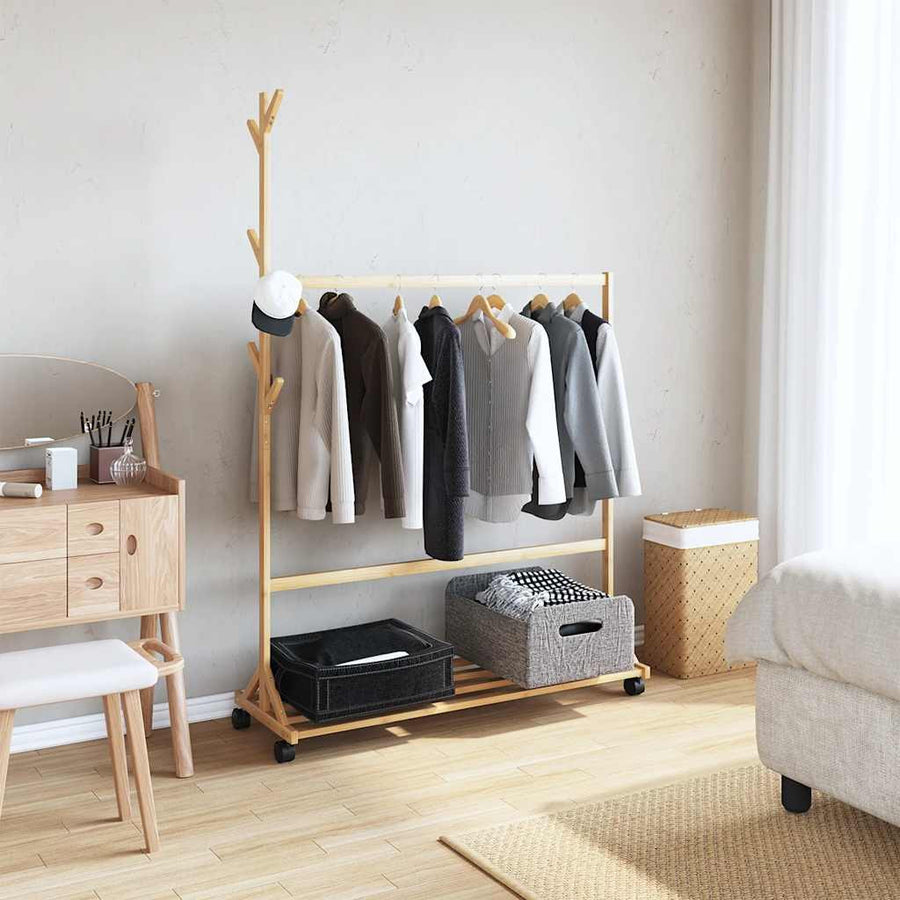 vidaXL-vaateteline koukuilla ja pyörillä 100x35x157 cm bambu