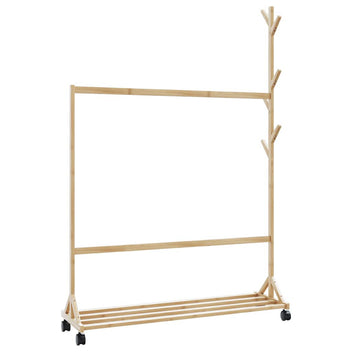 vidaXL-vaateteline koukuilla ja pyörillä 100x35x157 cm bambu
