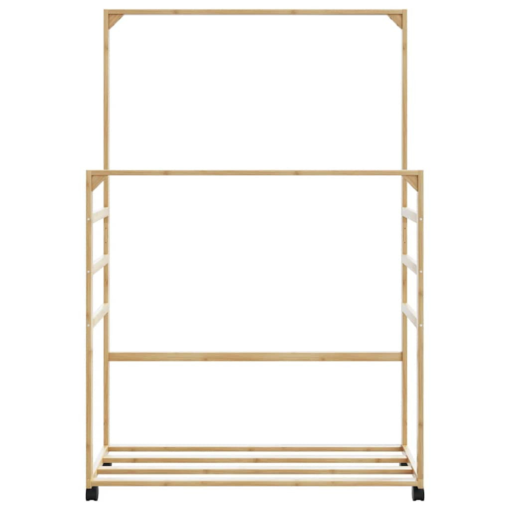Klädställning med hyllor och hjul 90x35x155 cm bambu