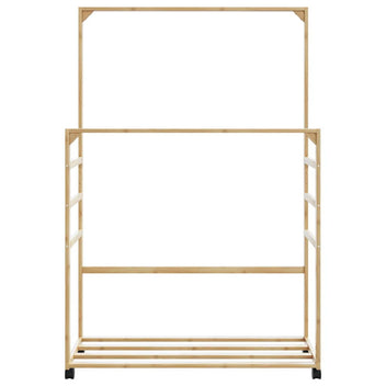 Klädställning med hyllor och hjul 90x35x155 cm bambu