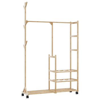 Klädställning med hyllor och hjul 100x38x175,5 cm bambu