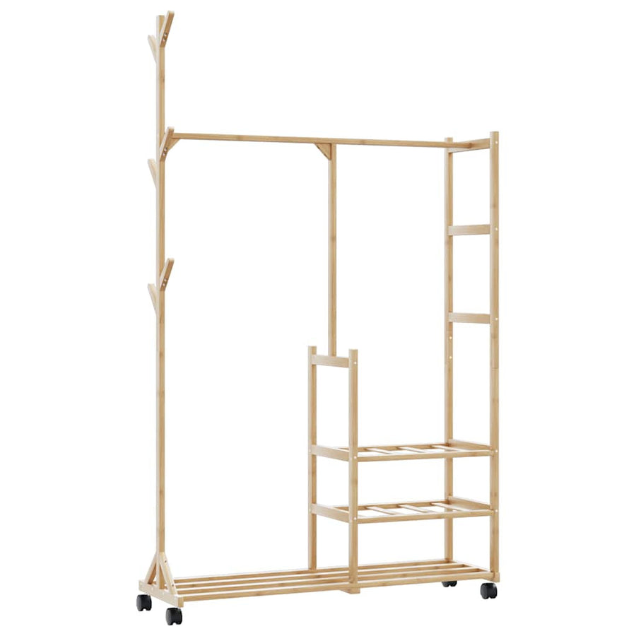 Klädställning med hyllor och hjul 100x38x175,5 cm bambu
