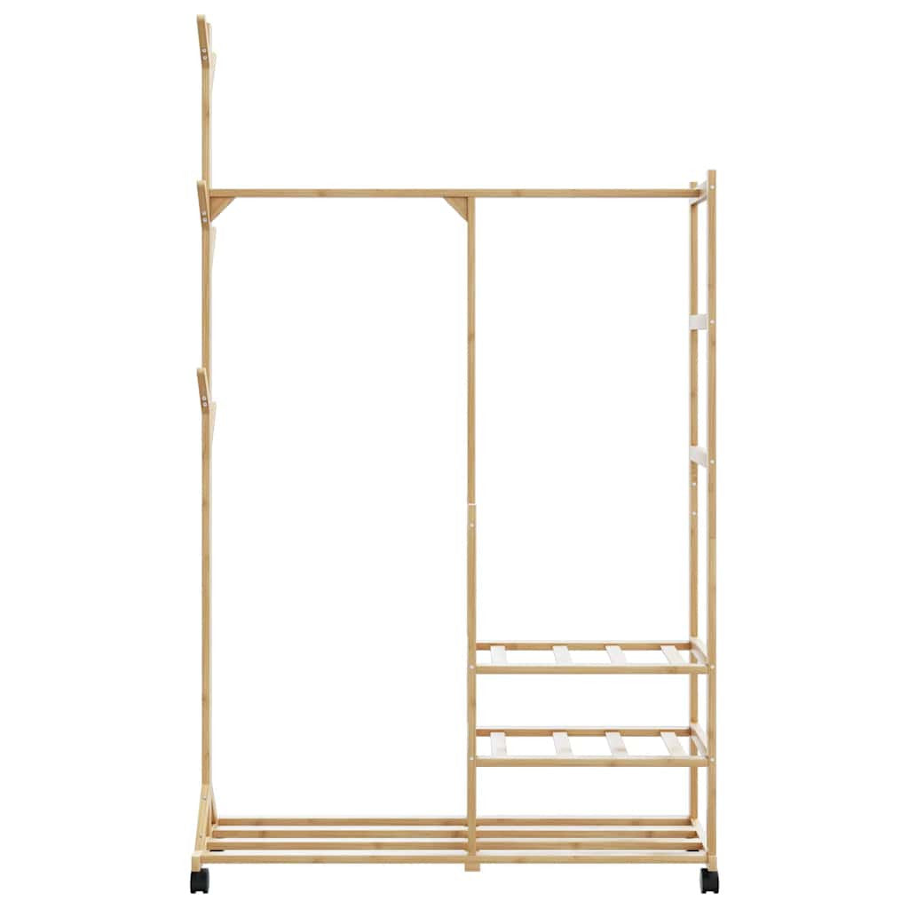Klädställning med hyllor och hjul 100x38x175,5 cm bambu