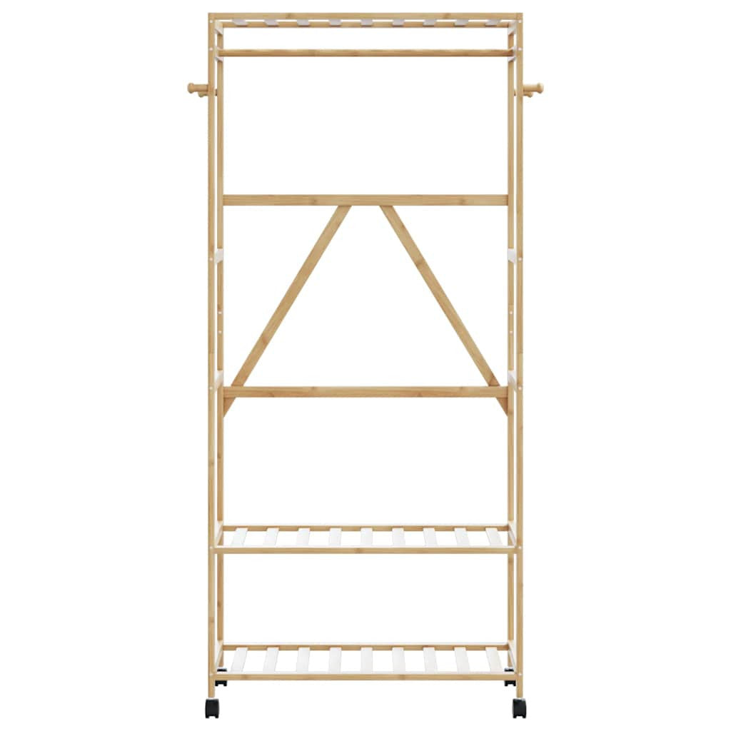 Klädställning med hyllor och hjul 90x40x179,5 cm bambu