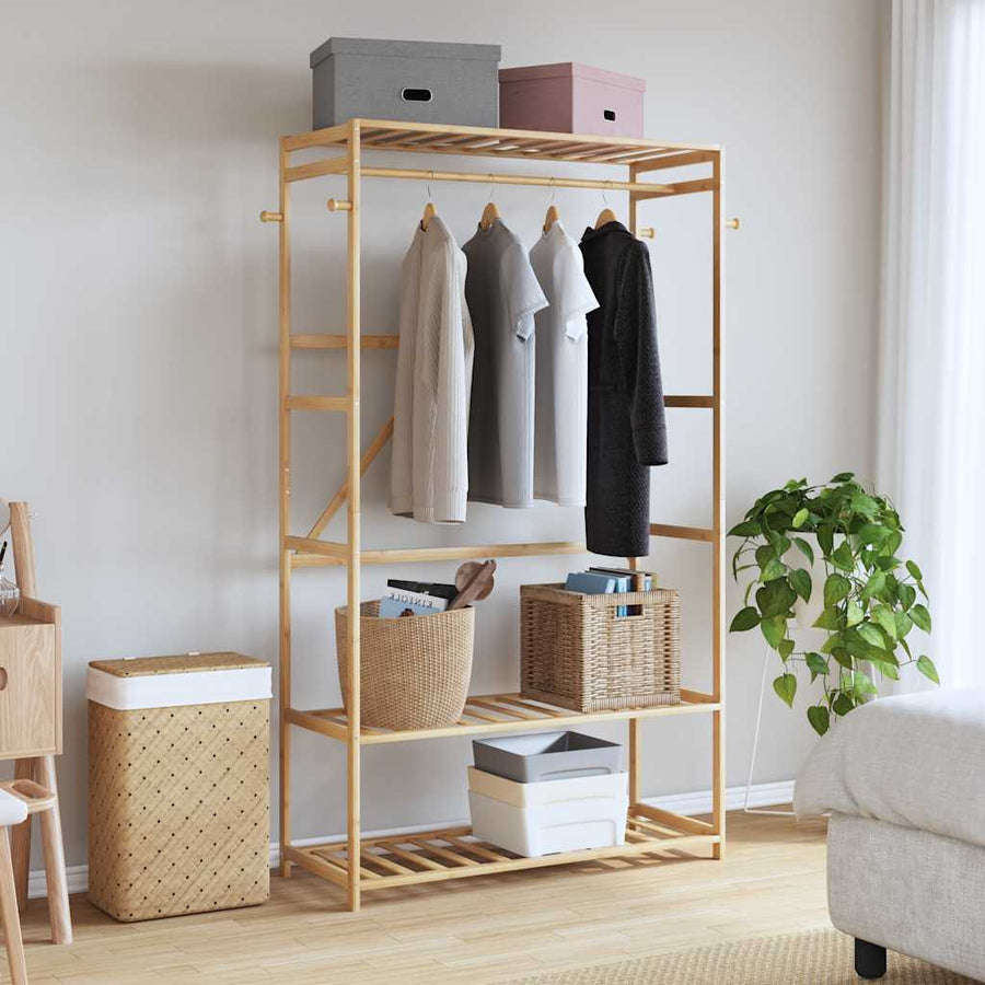 Klädställ med hyllor 110x40x175 cm Bambu