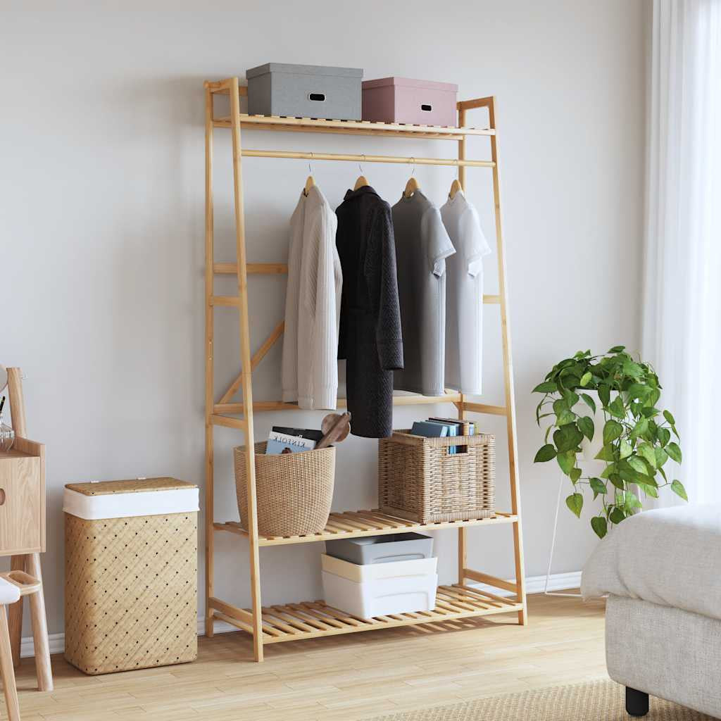 Klädställ med hyllor 110x40x180 cm Bambu