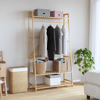 Klädställ med hyllor 110x40x180 cm Bambu