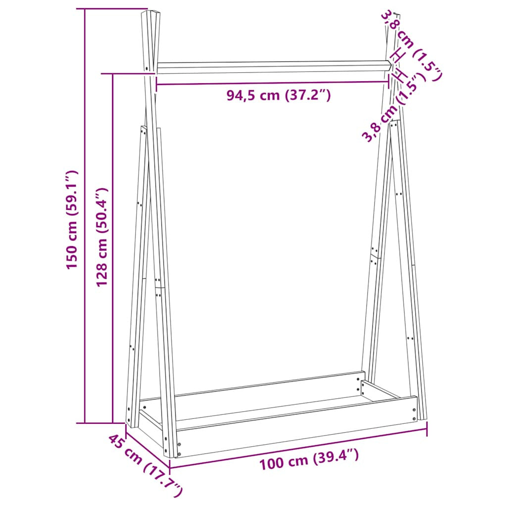 Vaateteline 100x45x150 cm täysi mänty