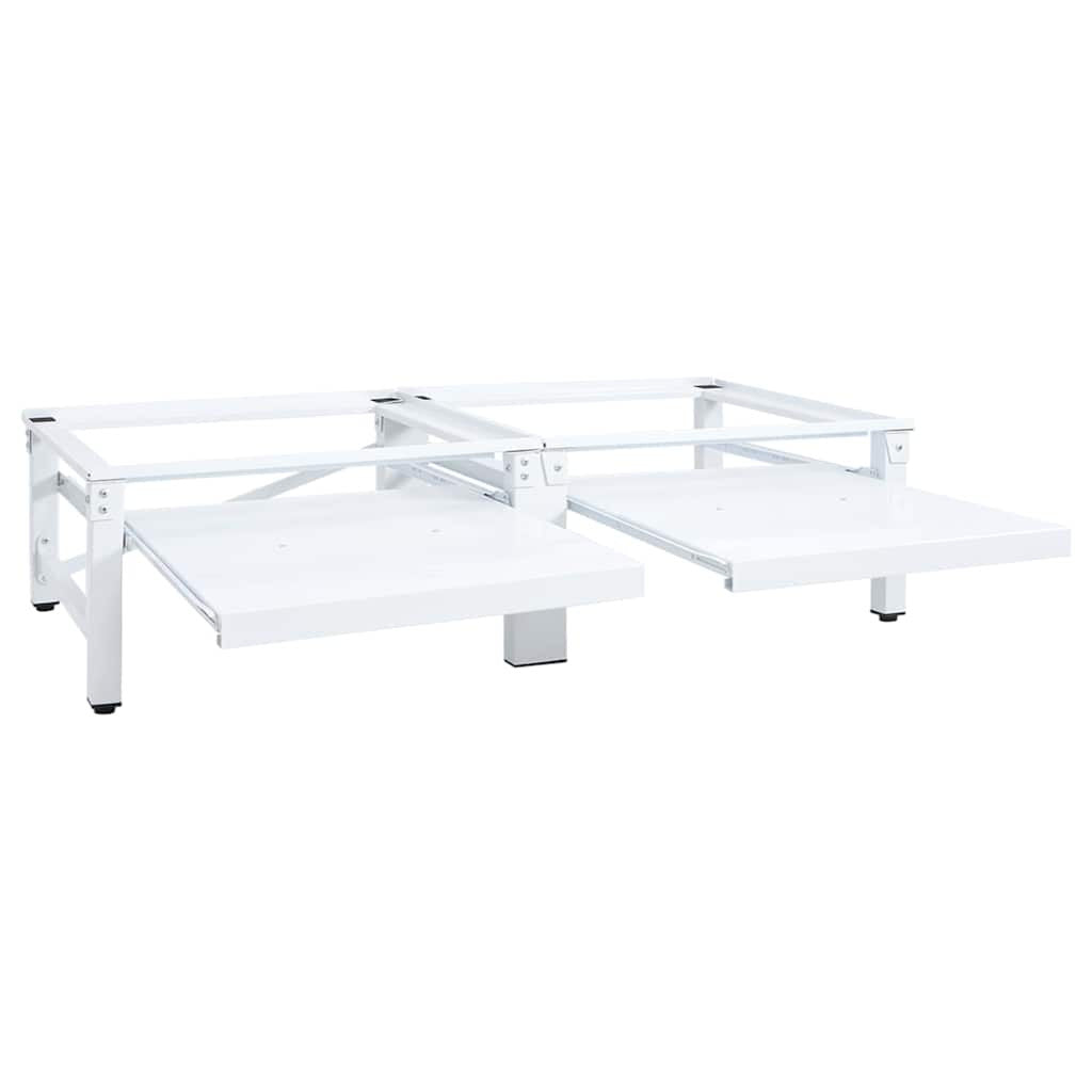 Pesukoneen ja kuivausrummun korokejalusta hyllyillä valkoinen