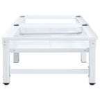 Pesukoneen ja kuivausrummun korokejalusta hyllyillä valkoinen