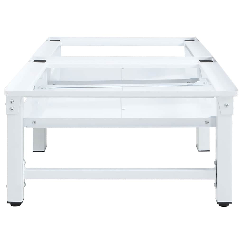 Pesukoneen ja kuivausrummun korokejalusta hyllyillä valkoinen