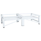 Pesukoneen ja kuivausrummun korokejalusta hyllyillä valkoinen