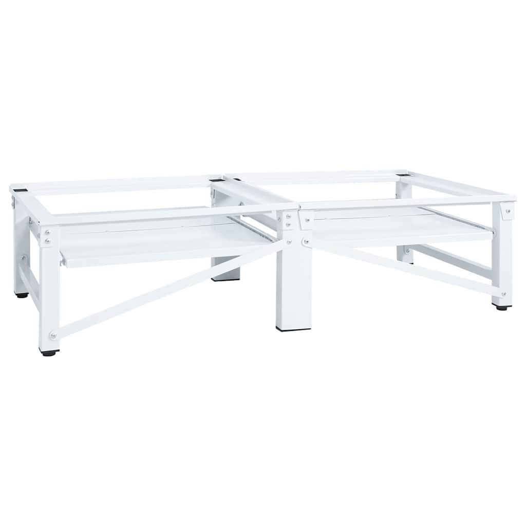 Pesukoneen ja kuivausrummun korokejalusta hyllyillä valkoinen