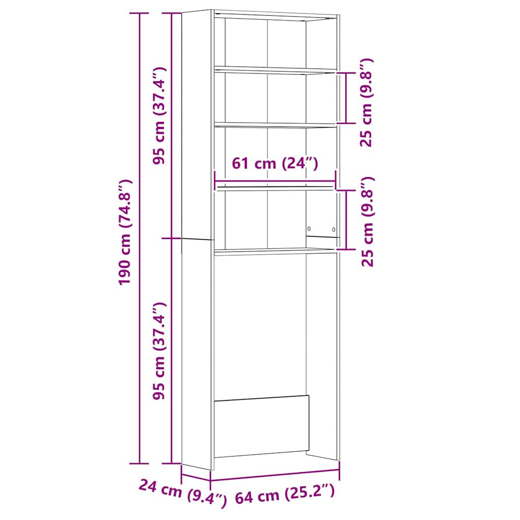 Pesukonekaappi valkoinen 64x24x190 cm