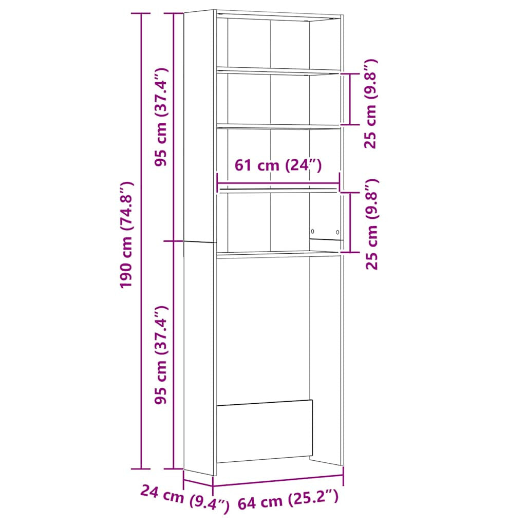 Pesukonekaappi musta 64x24x190 cm