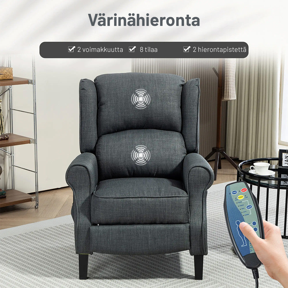 Tummanharmaa hierova lepotuoli – kallistettava hierontasohva kotiin