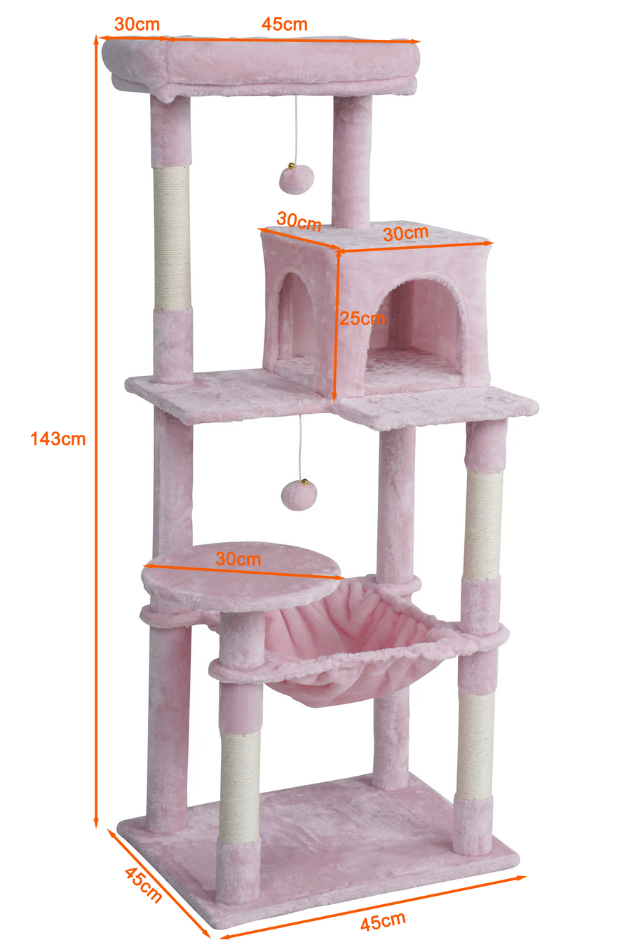 Kissan raapimispuu 143 cm – sisalpylväät, koppi, pinkki