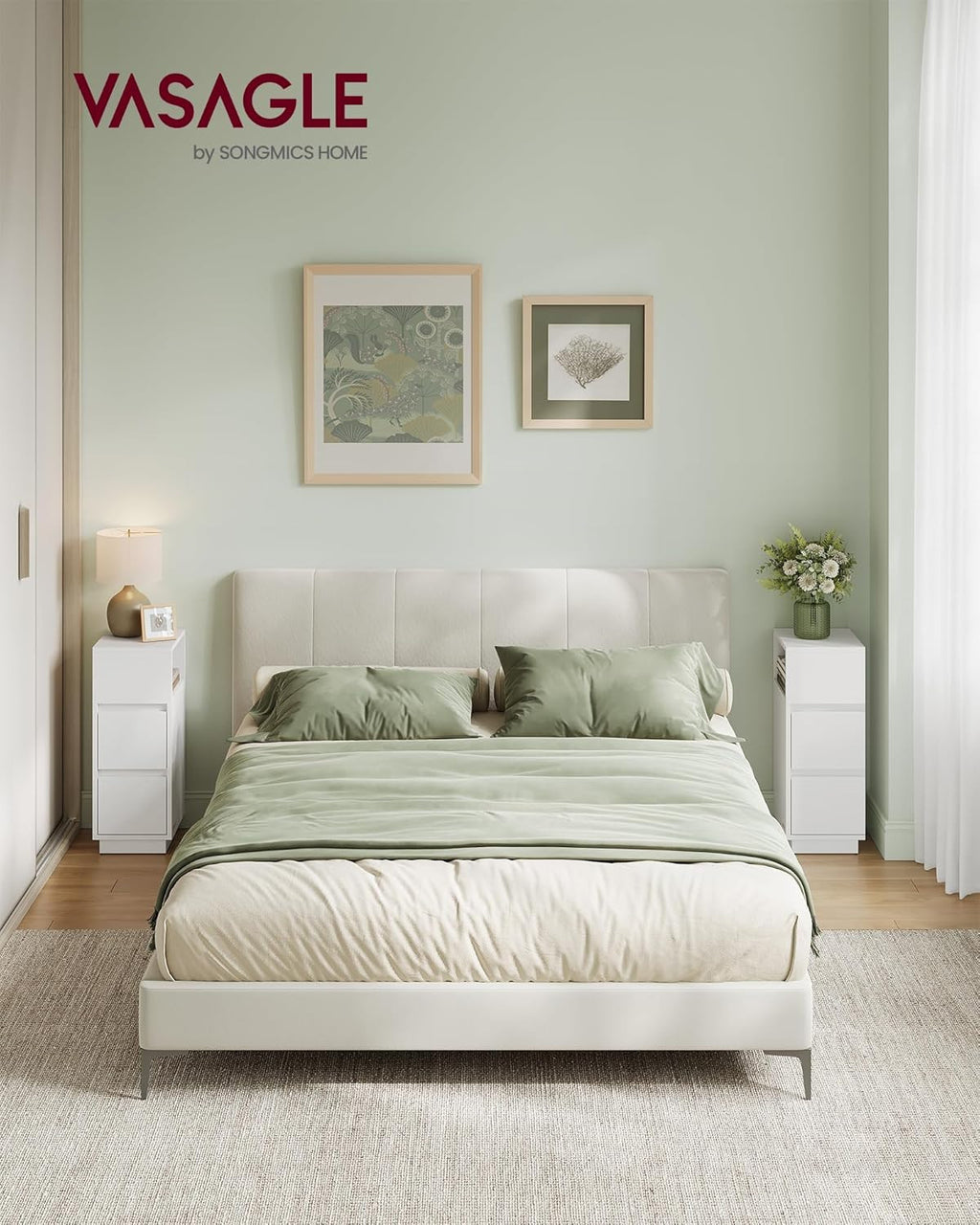 VASAGLE 2 kpl kapea yöpöytä 2 laatikolla – tilaa säästävä ja tyylikäs sivupöytä pieniin tiloihin 30x25x65 cm (2 kpl)