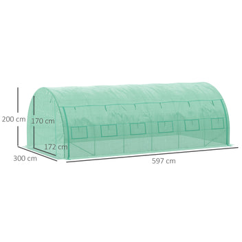 Iso tunnelikasvihuone rullattavilla sivuilla ja 12 ikkunalla, 6 x 3 x 2 m, vihreä