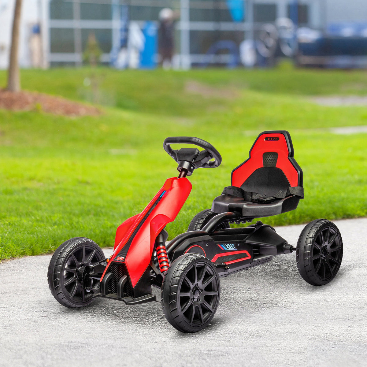 Lasten sähkökartingauto 12V, kaksi nopeutta 3–5 km/h, turvavyö, EVA-renkaat, punainen