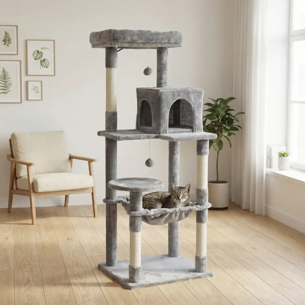 NordDjur Kattklätter-/klösstativ 143 cm, ljusgrå