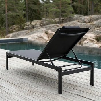 Solstol 195 x 65 x 35 cm – aluminiumram, textilene-tyg, nackkudde, svart