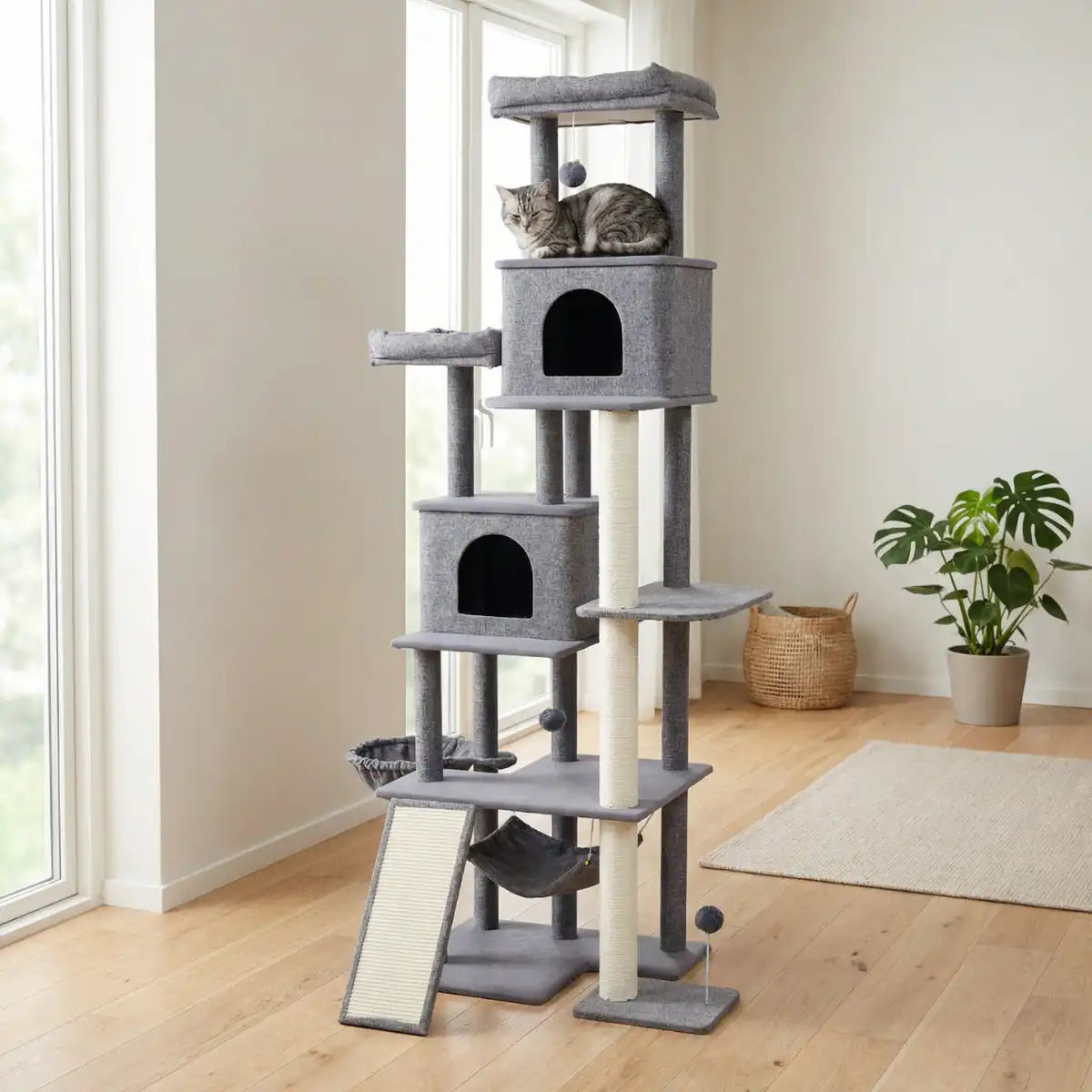 Pohjolan Lemmikkitarvike Kissan raapimispuu 192cm Vaalean harmaa